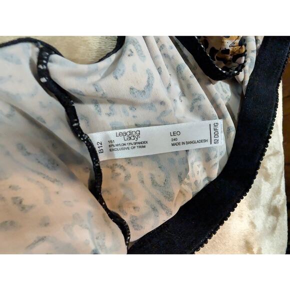 LEADING LADY Plus Size Bra 52DD 52 DD Leopard Spot Front Close Wireless Bralette - Picture 3 of 5